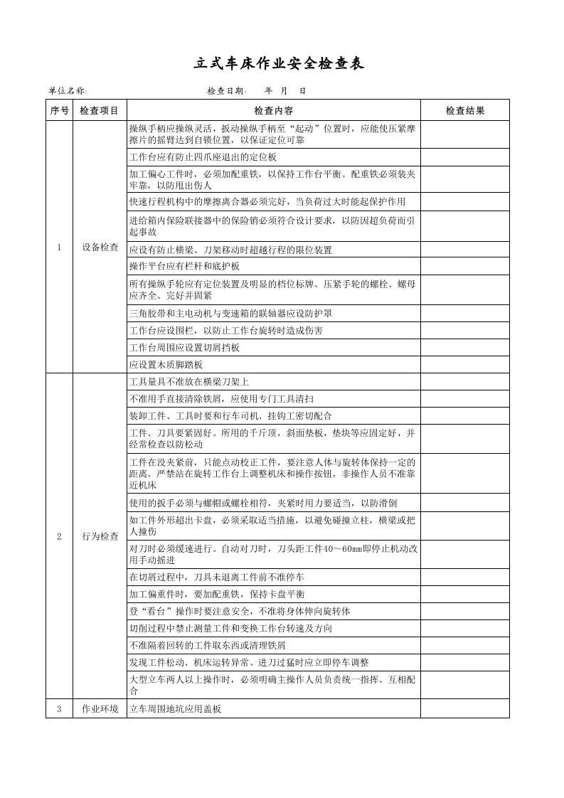 【34】立式车床作业安全检查表.xls 第1页