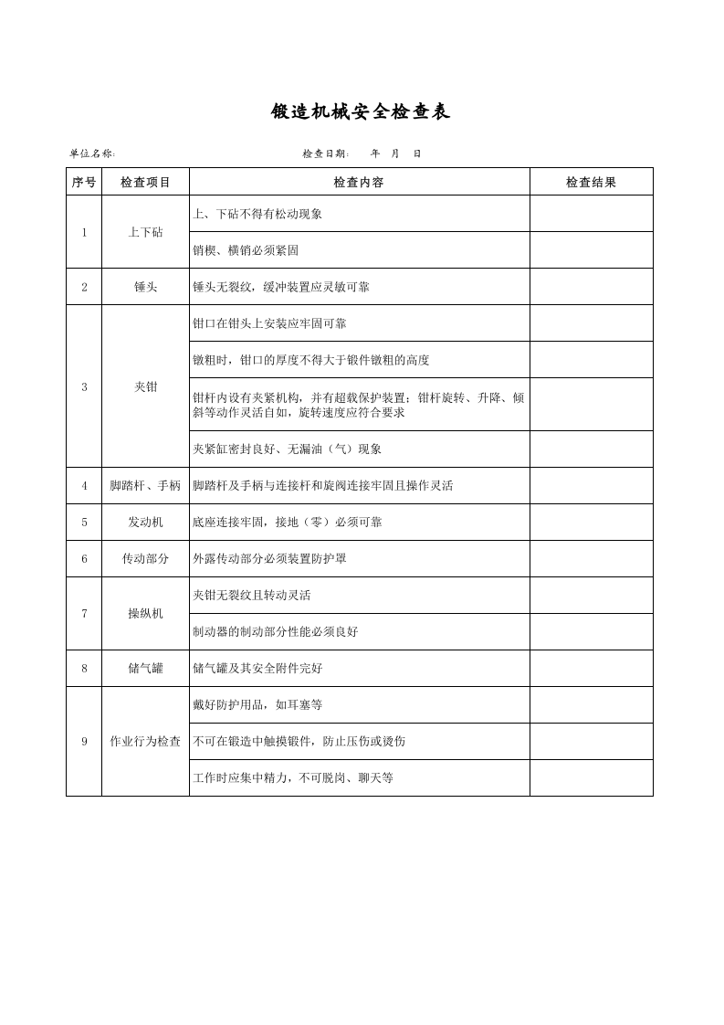 【14】锻造机械安全检查表.xls 第1页