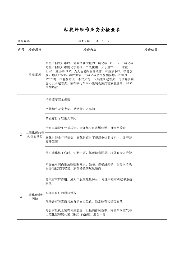 粘胶纤维作业安全检查表.xls 第1页