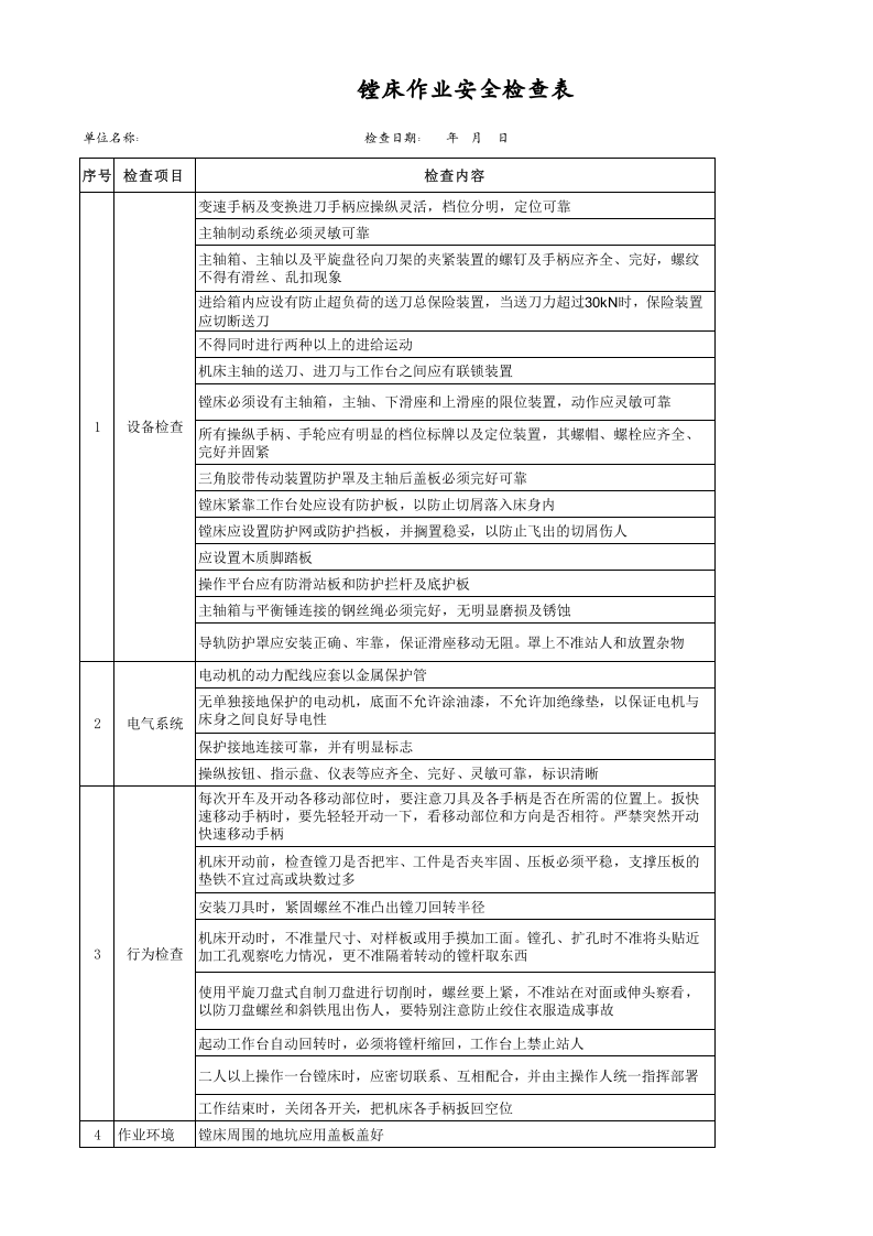 镗床作业安全检查表.xls 第1页