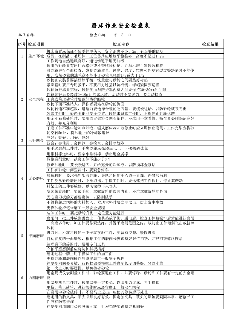 磨床作业安全检查表.xls 第1页