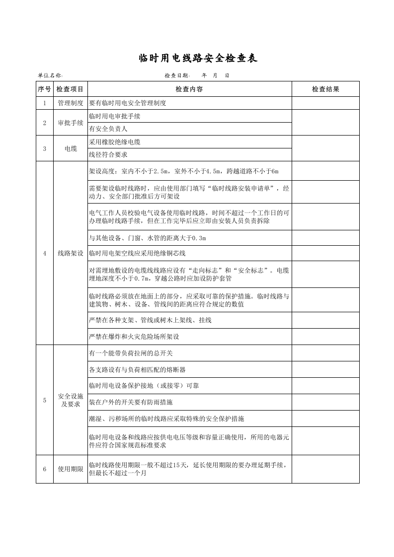临时用电线路安全检查表.xls 第1页