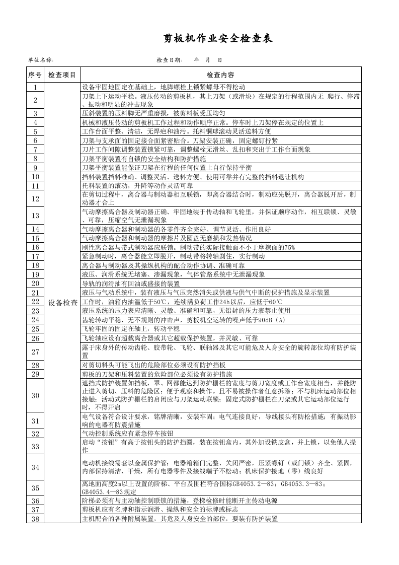 剪板机作业安全检查表.xls 第1页