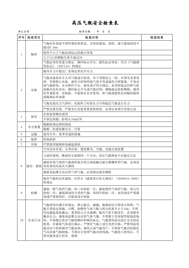 高压气瓶安全检查表.xls 第1页