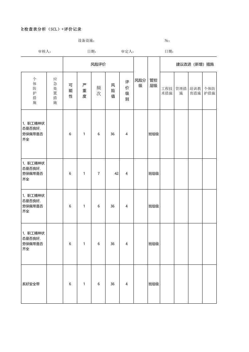 黄金地下采选企业选矿安全检查分析（SCL）评价记录表.xlsx 第4页