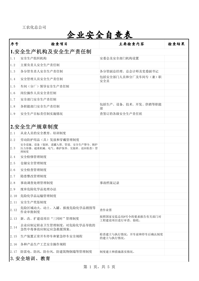 安全检查表（隐患排查）.xls 第1页