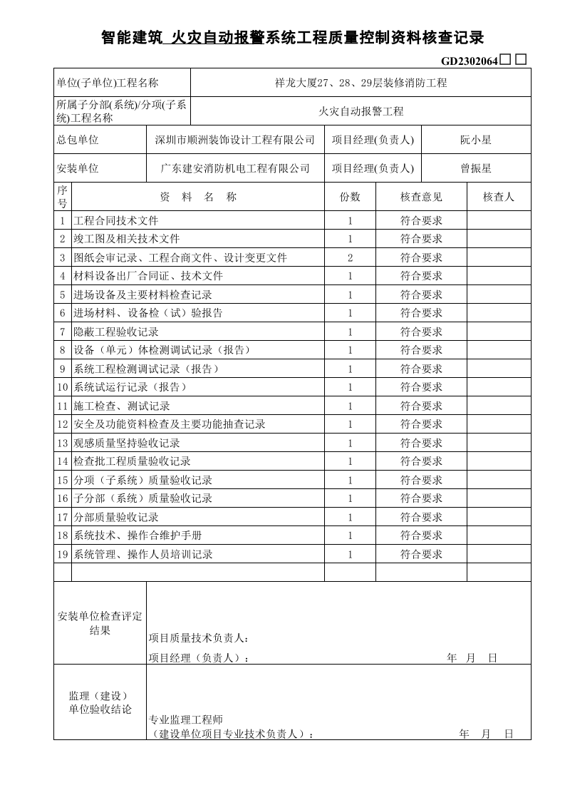 智能建筑-控制资料核查记录OK-.xls 第1页
