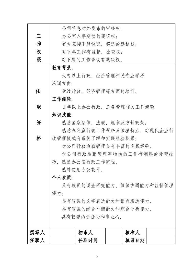 办公室岗位说明书.doc 第2页