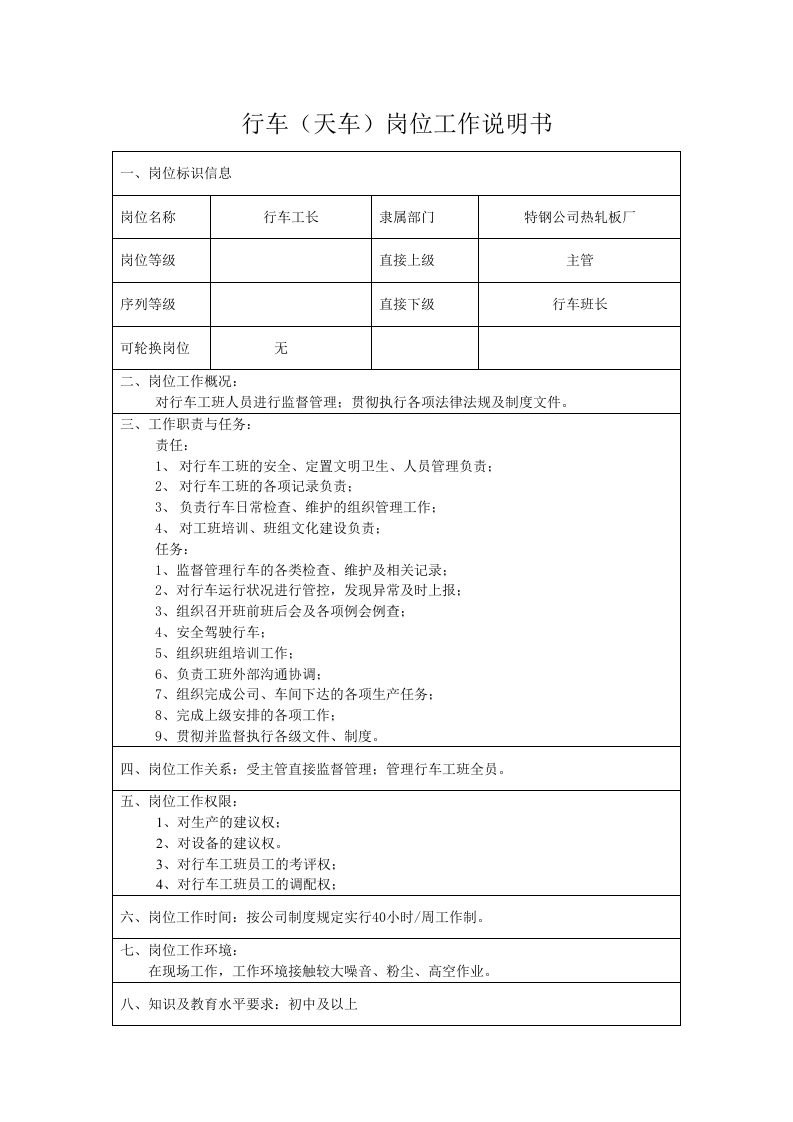 行车(天车)工岗位说明书.doc 第1页