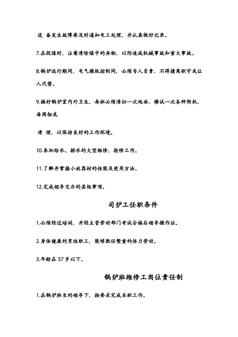 锅炉班长、司炉工、维修工岗位职责及任职条件.doc 第3页