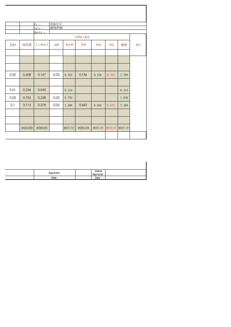 详细模具注塑报价单模板.xls 第2页