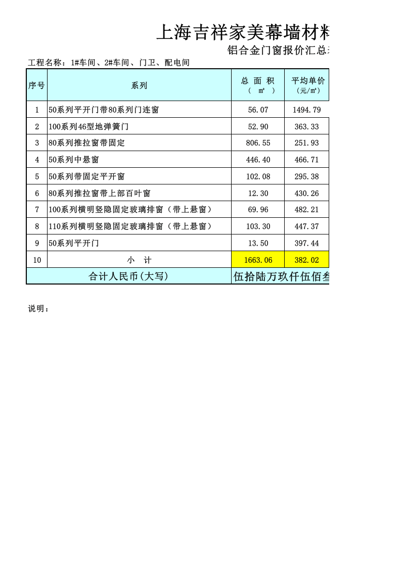门窗报价单(样板).xls 第1页