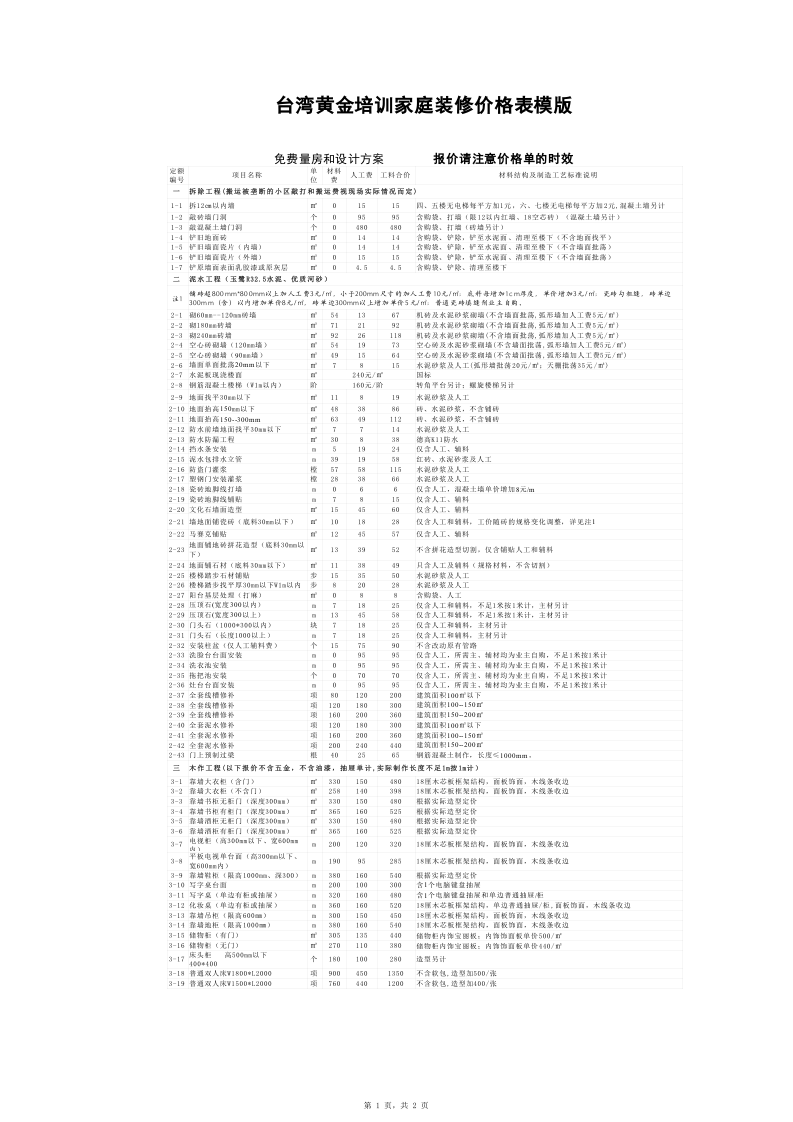 家装报价单模版.xls 第1页