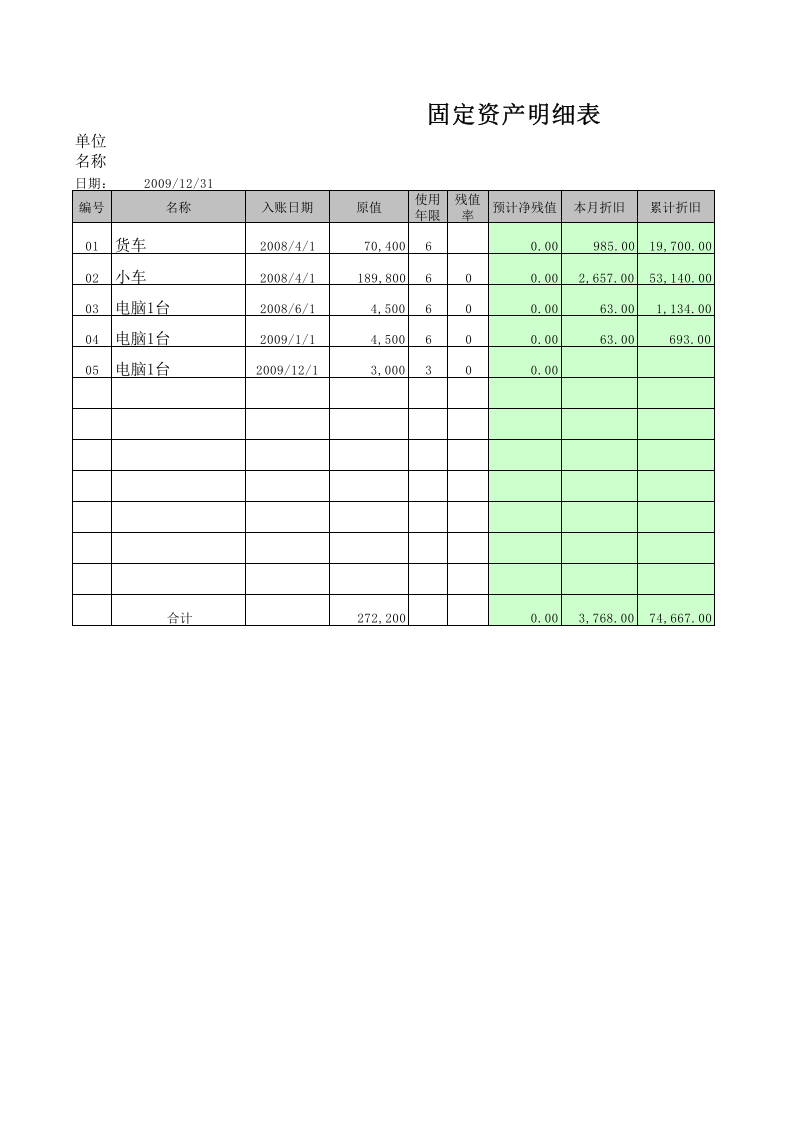 固定资产明细表.xls 第1页