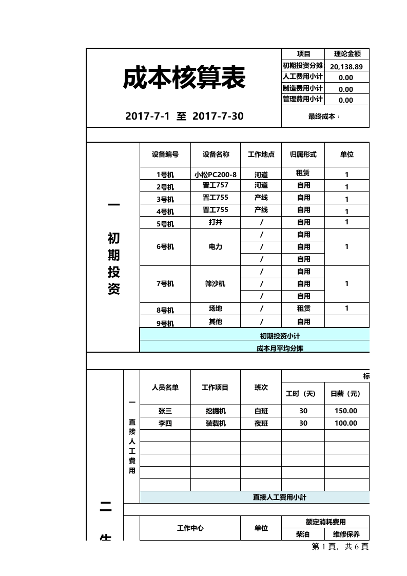 成本核算格式.xls 第1页
