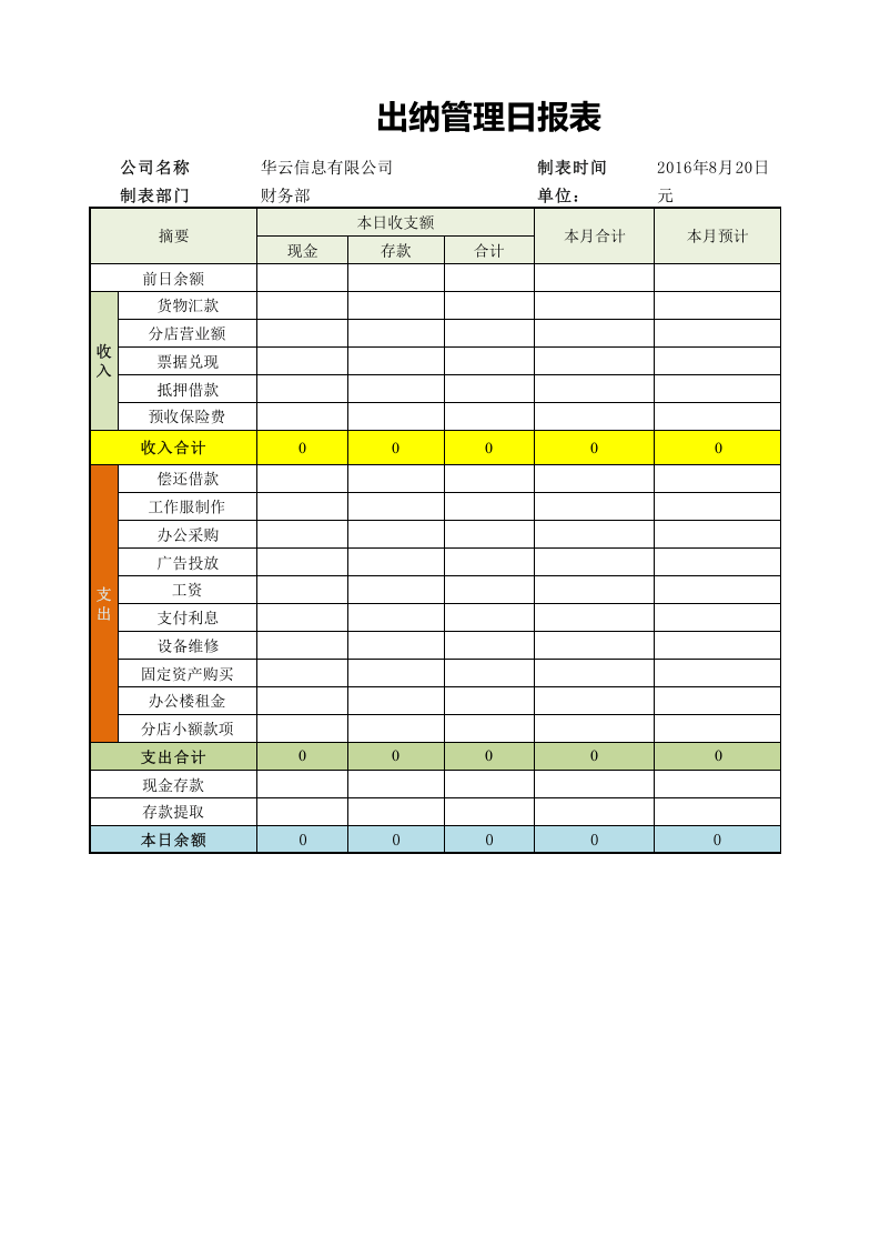 出纳管理日报表.xlsx 第1页