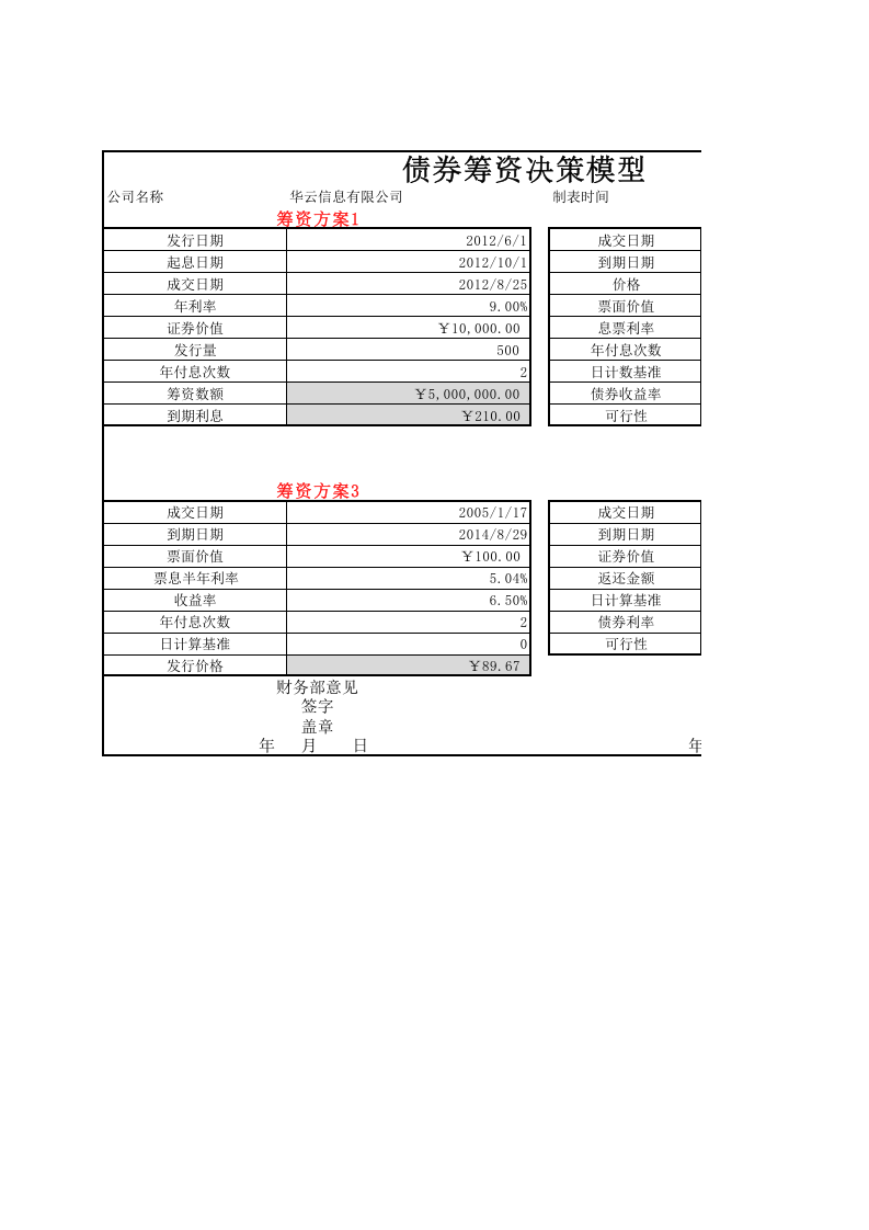 债券筹资决策模型.xlsx 第1页