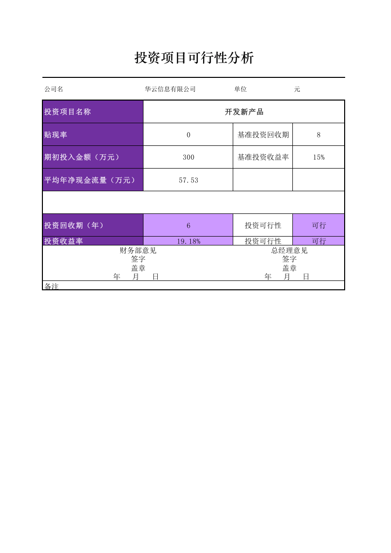 投资静态指标评价模型.xlsx 第1页