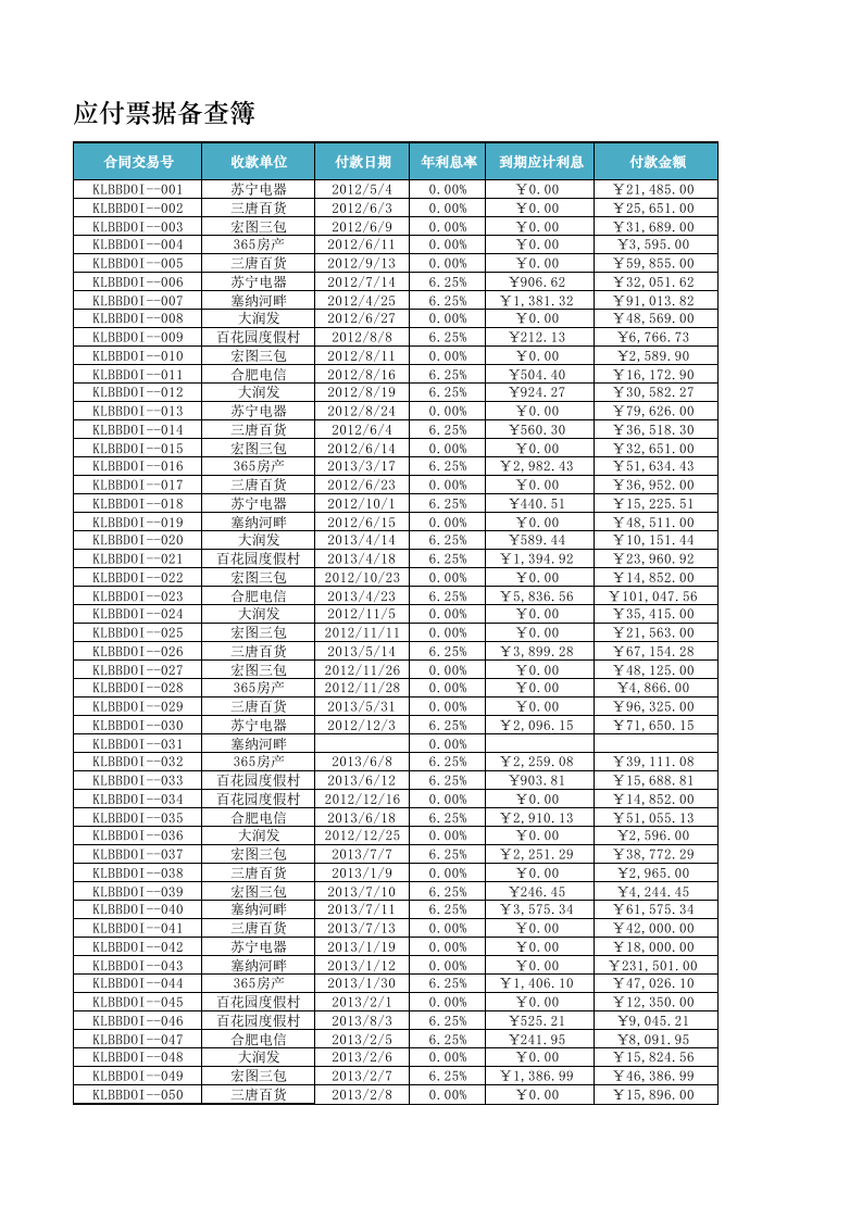 应付票据备查簿.xlsx 第2页