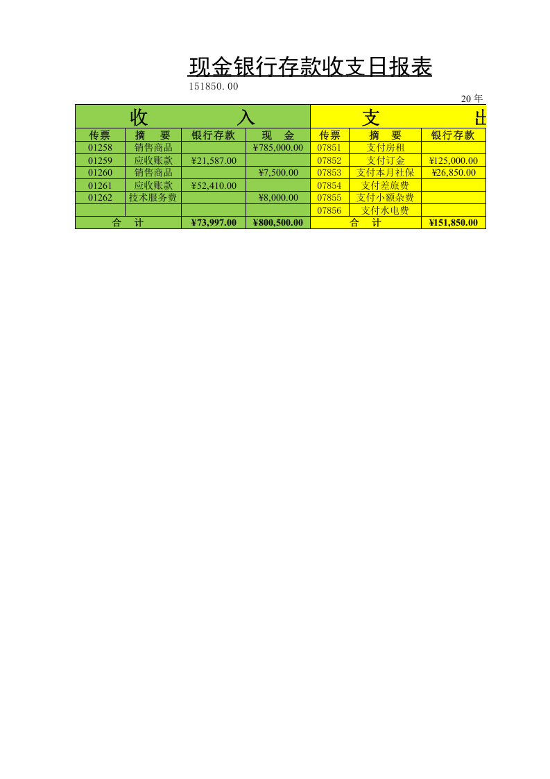 04-【现金管理】-01-现金银行存款收支日报表.xlsx 第1页