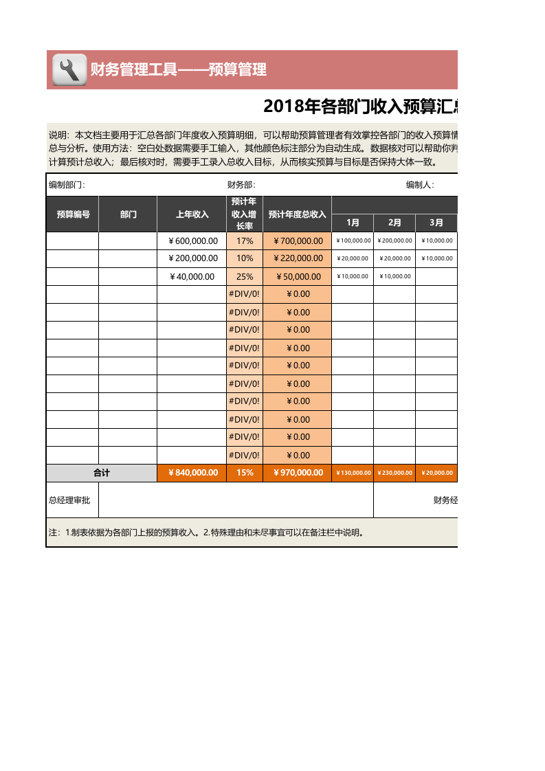 01-【日常费用管理】-02-各部门收入预算汇总表.xlsx 第1页