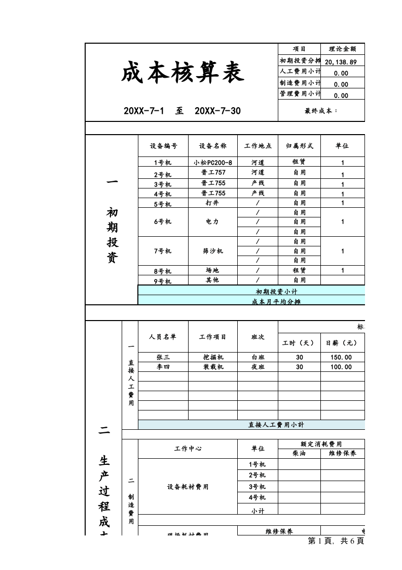 10-【格式】成本核算格式.xlsx 第1页