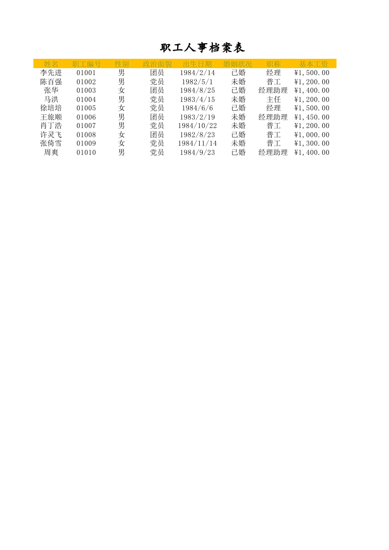 职工人事档案表.xlsx 第1页