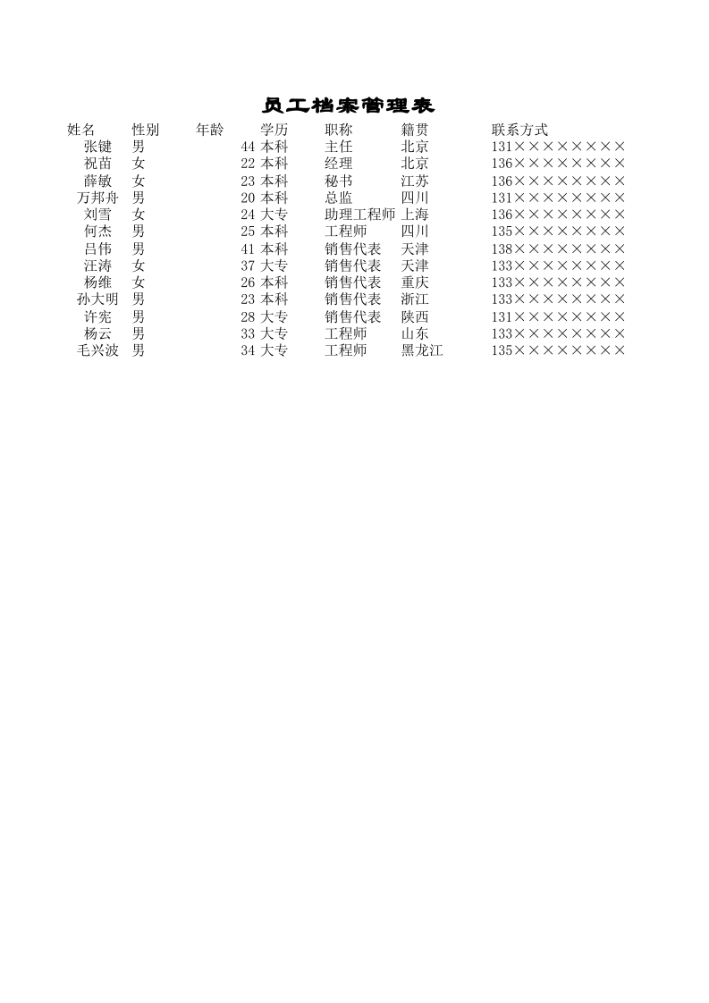 员工档案管理表.xls 第1页