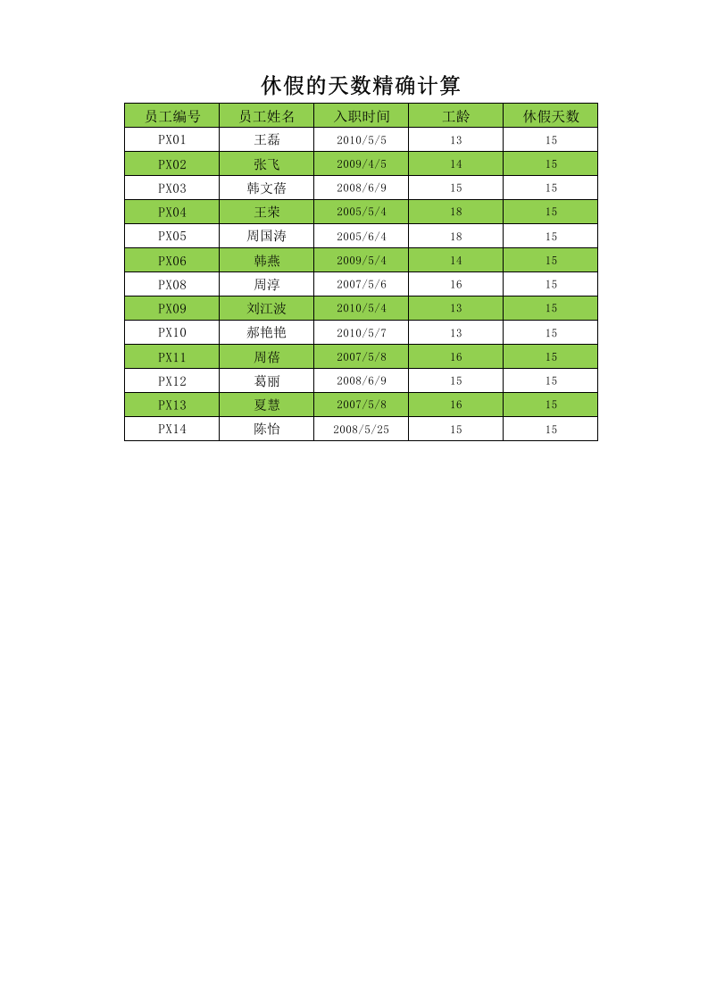 休假天数的精确计算.xlsx 第1页