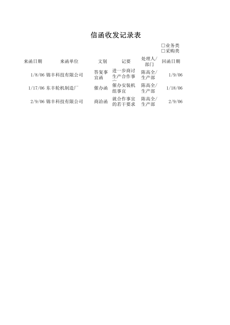信函收发记录表.xls 第1页