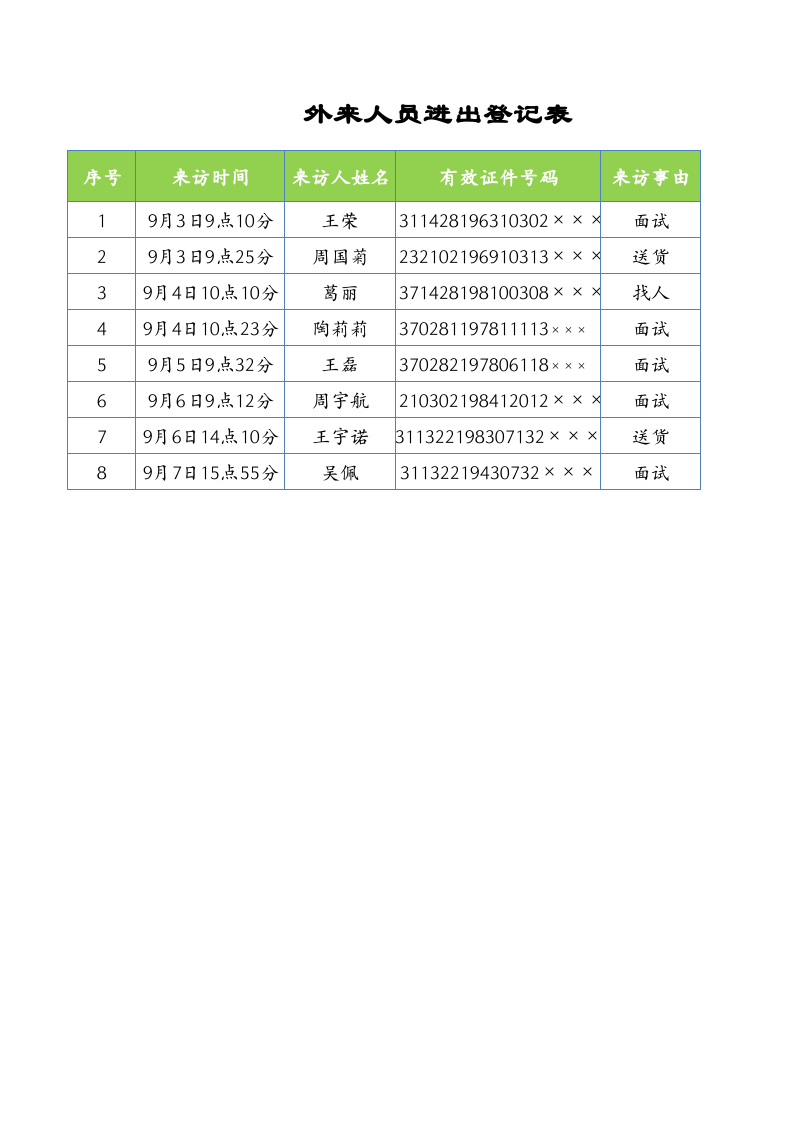 外来人员进出登记表.xlsx 第1页