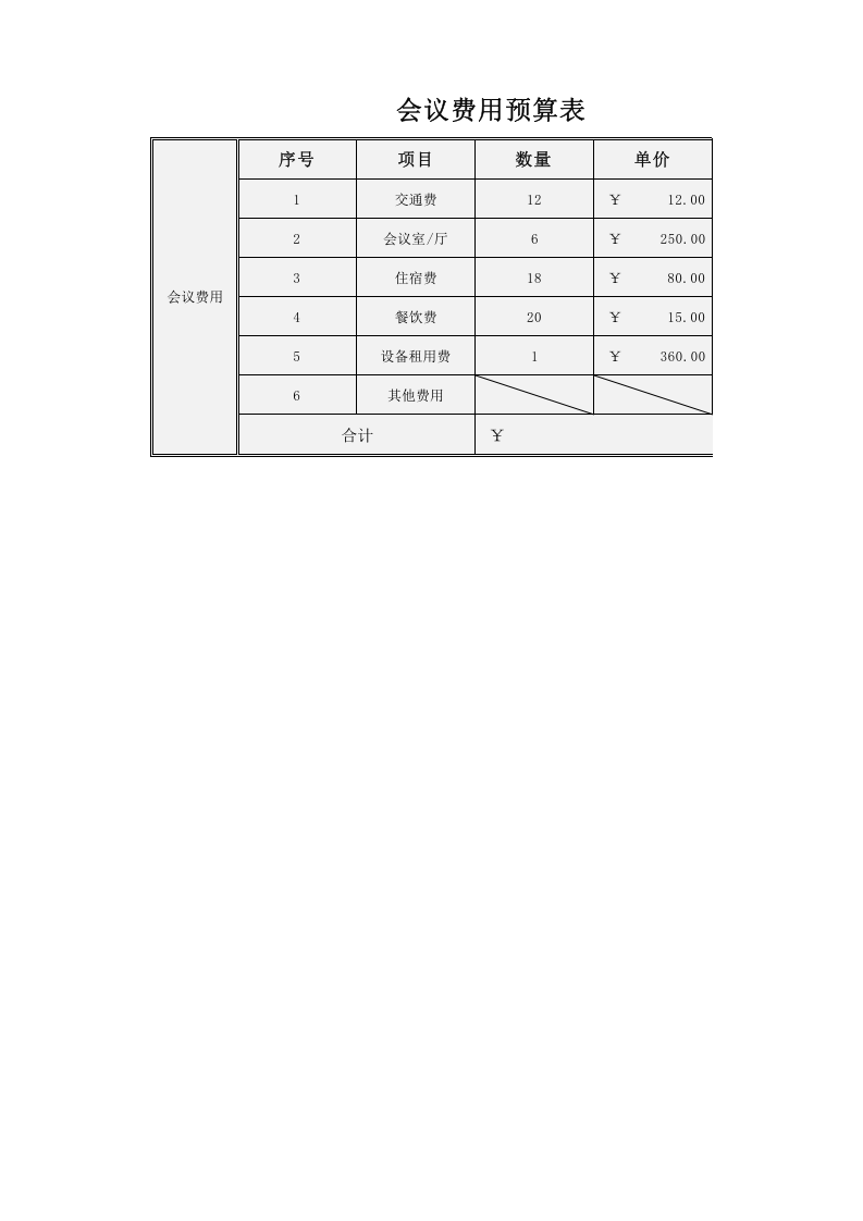 会议费用预算表.xlsx 第1页
