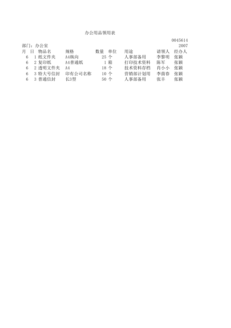 办公用品领用表.xlsx 第1页