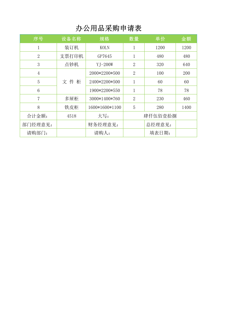 办公用品采购申请表.xlsx 第1页