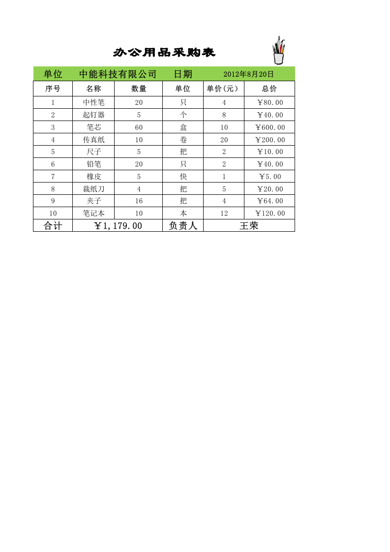 办公用品采购表.xlsx 第1页