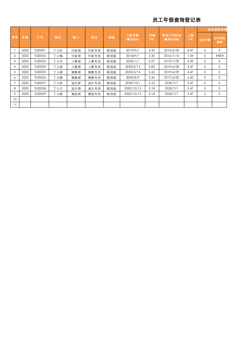 02-【休假】-02-员工休假年假登记表.xlsx 第1页