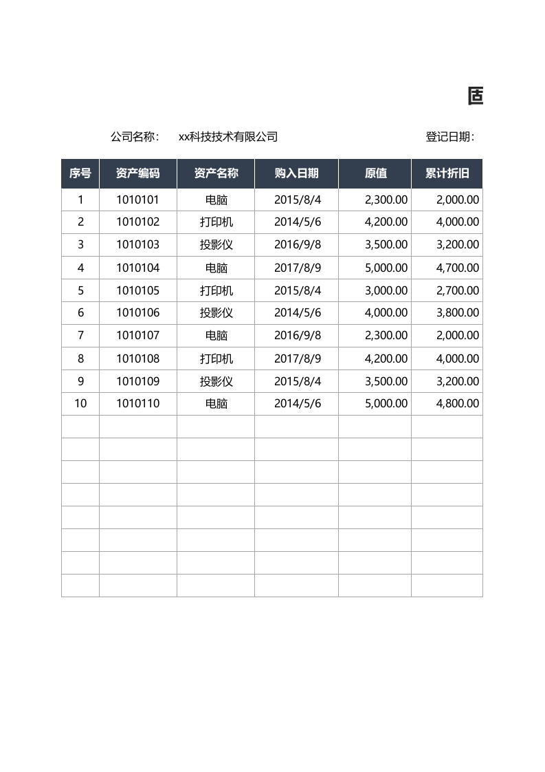 07-【报废】-02-固定资产报废登记表.xlsx 第1页