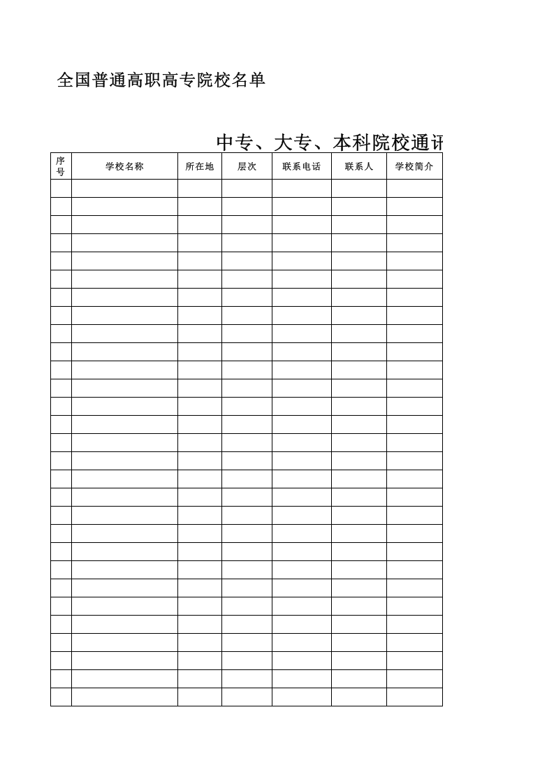 附件2：中专、大专本科院校通讯资料表.xls 第1页