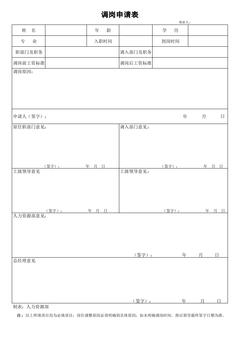员工调岗申请表.xls 第1页