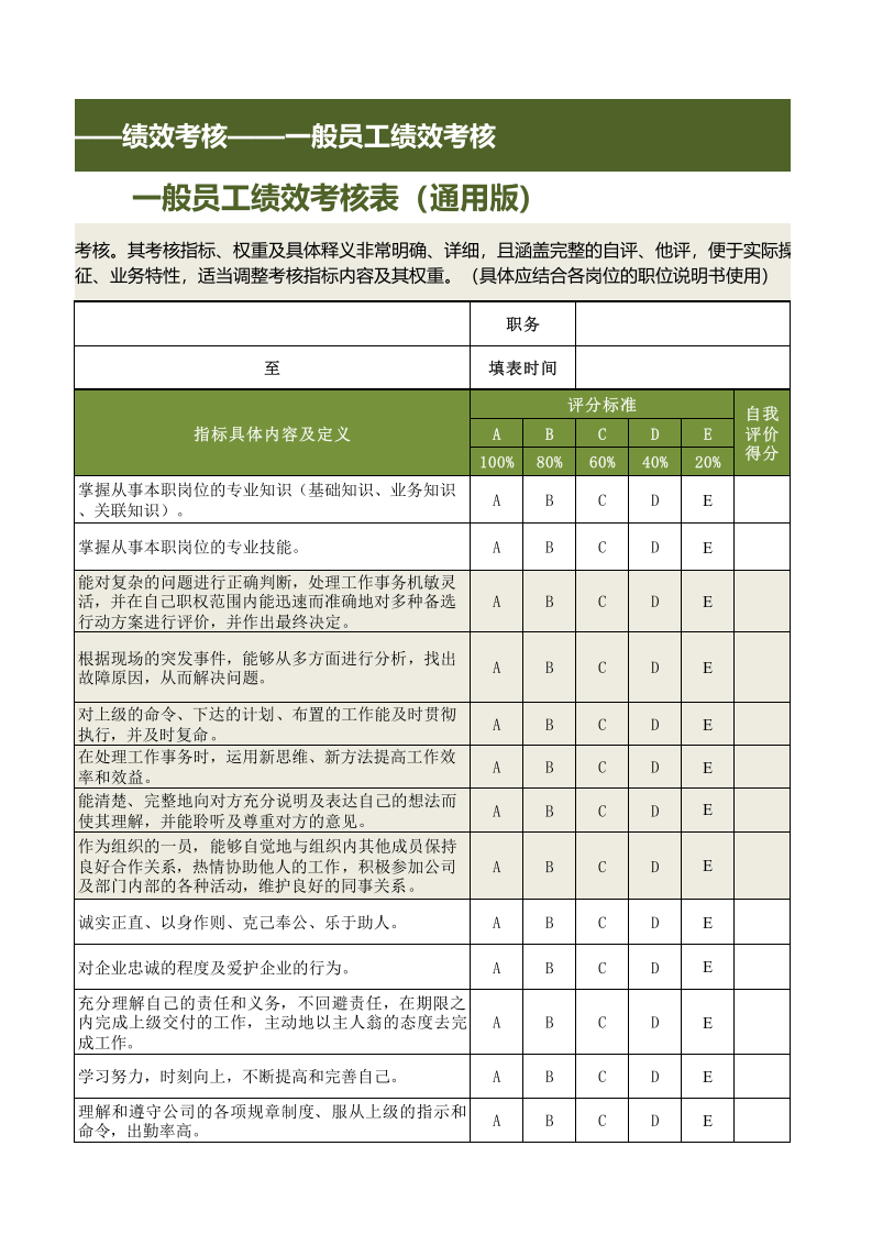 一般员工绩效考核表模板（通用版）.xls 第3页
