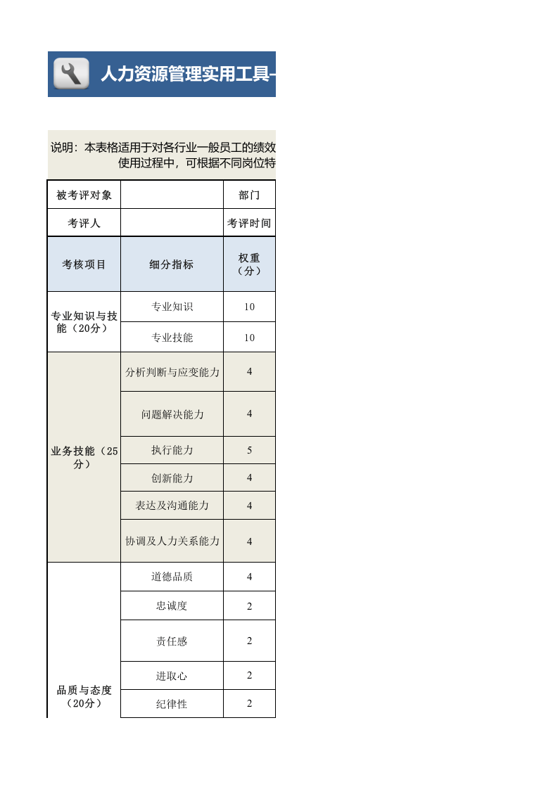 一般员工绩效考核表模板（通用版） (2).xls 第1页