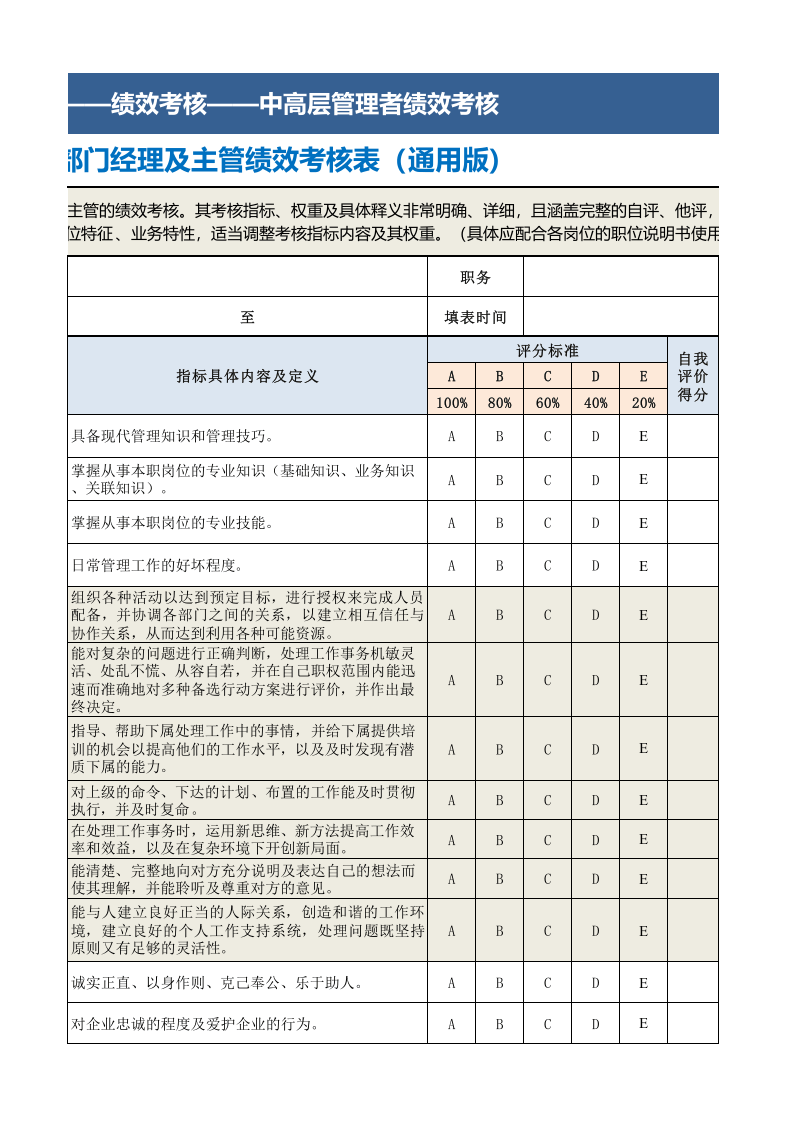 部门经理及主管绩效考核表（通用） (2).xls 第3页