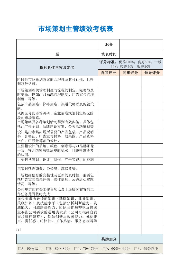 市场策划主管绩效考核表.xls 第3页
