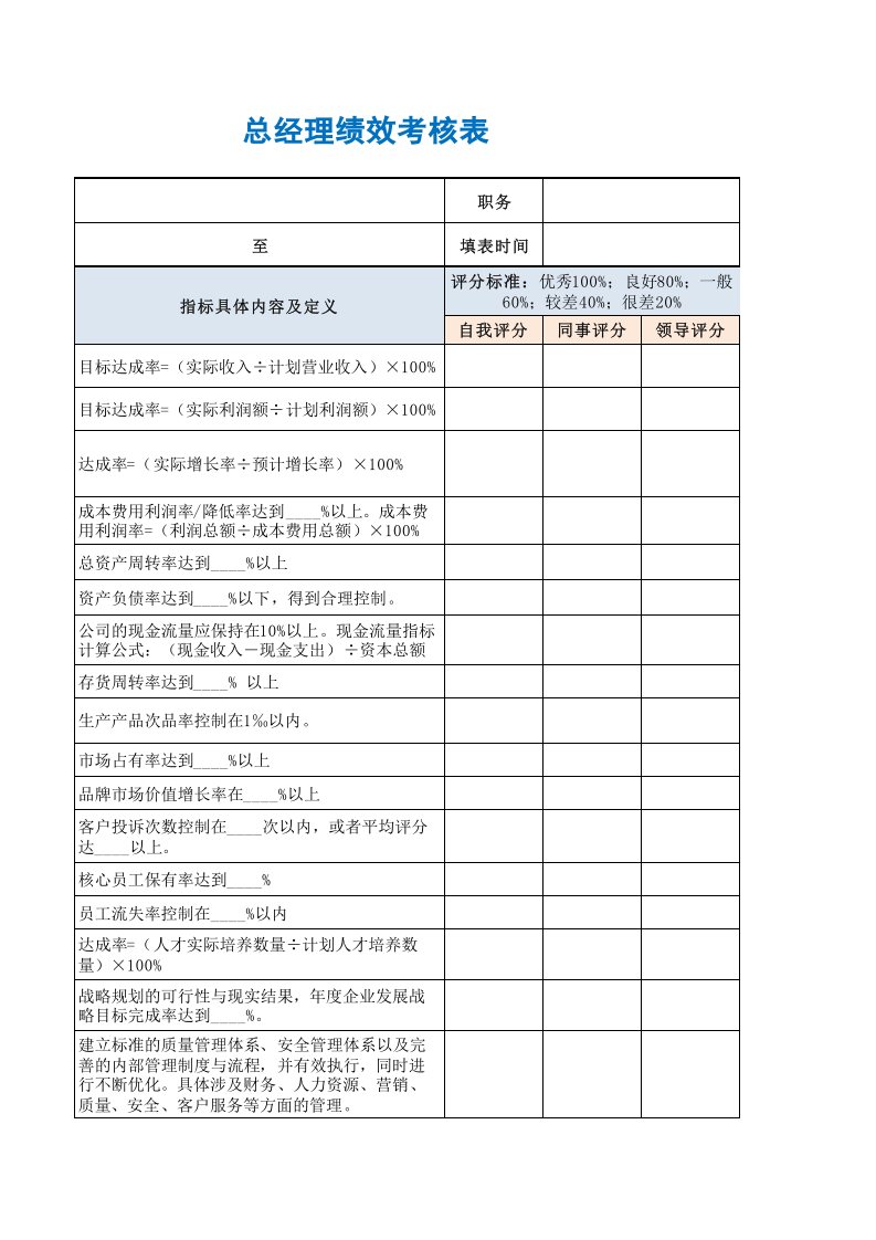 总经理绩效考核表.xls 第4页