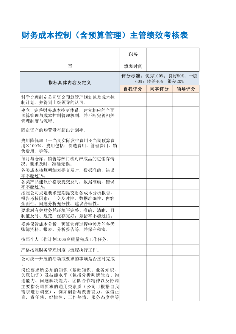 财务成本控制（含预算管理）主管绩效考核表.xls 第3页