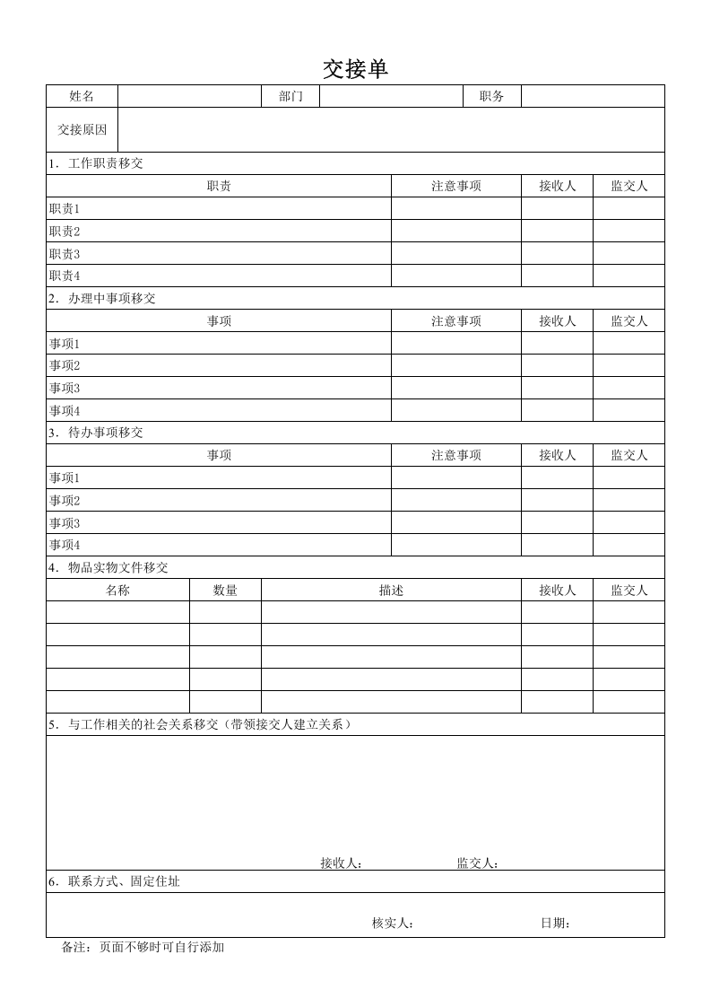 工作交接清单(可作为离职、调岗人员使用).xlsx 第1页