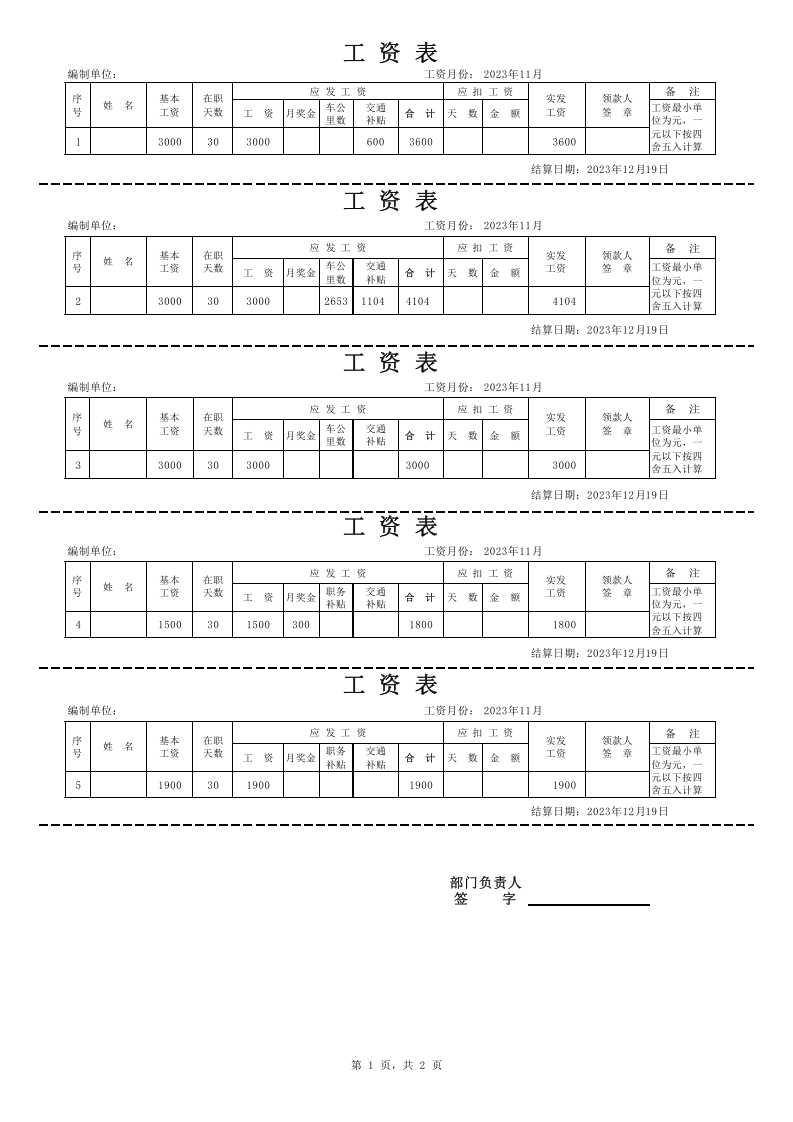 最完整工资条模板_68.xls 第1页