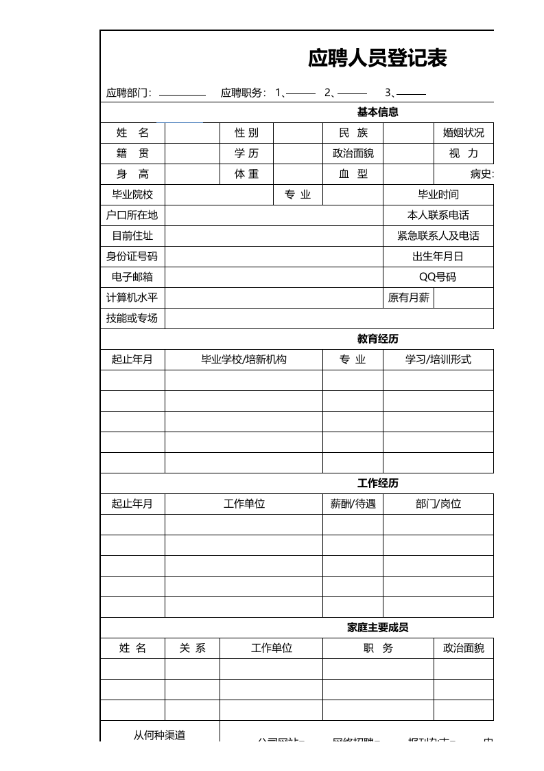 应聘人员登记表.xlsx 第1页