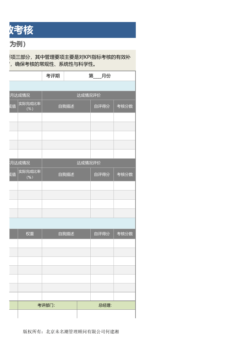 部门绩效考核表（基于KPI以月度为例.xlsx 第3页