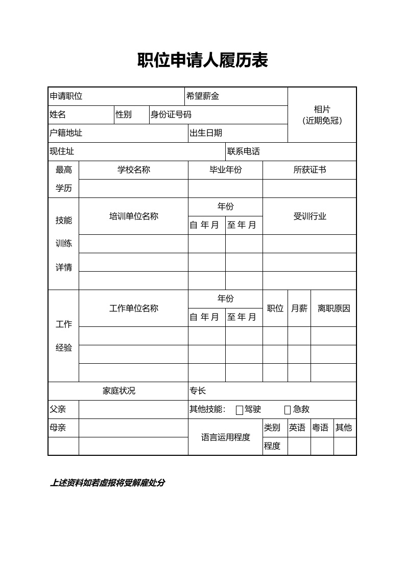 职位申请人履历表.xls 第1页